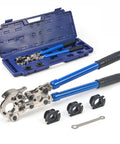 Copper Tube Fittings Crimping Tool With One Half, Three Quarters And One Inch Jaws in blue case with wrench and tongs