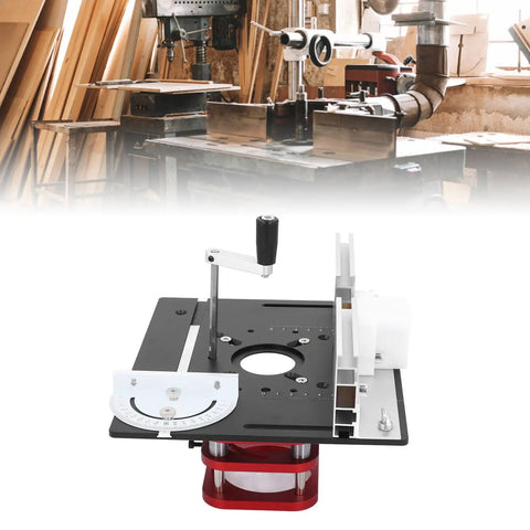 Heavy Duty Manual Router Lift With 51 Mm Stroke And Rock Solid Steel Alignment Up Your Woodworking Vibe Straight From The Bench Universal Fit 64 To 66 Mm Motors Quick Install Table System on workbench with tools.