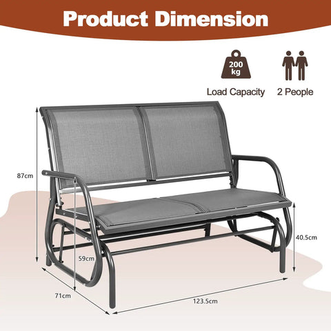 Built For Two Patio Glider With Rocking Swing Bench For Outdoor Chill Heavy Duty Steel Frame Breathable Seat Fabric Dimensions