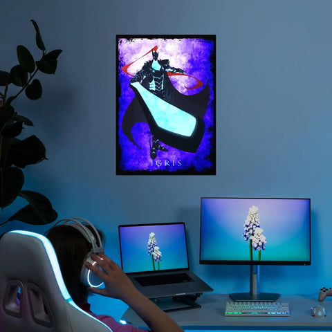 Solo Leveling Igris Shadows and Monsters Metal Wall Art Magnet Mounted Premium Poster with vivid graphics in gaming setup.