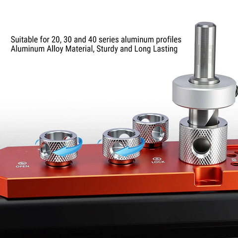 Heavy Duty Aluminum Profile Drill Guide And Tapping Chuck Kit Designed For 20 Through 40 Series Extrusions showing drill inserts and guide features.