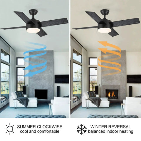 Living room with Dope 52 Inch Ceiling Fan With Reversible DC Motor And Dual Remote Control Black And Brown Double Sided Blades