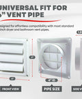 Supurr Vent 4 Inch Outdoor Dryer Vent Cover White Louvered Wall Hood With Gravity Damper front and side views