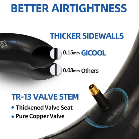 TR-13 valve stem on Heavy Duty 4.80/4.00-8 Tire and Inner Tube Set, showing thicker sidewalls for wheelbarrow or garden wagon.