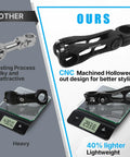 Comparison of casting and CNC machined adjustable bike stems on scales; ours is lighter with better styling.