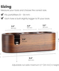 Wooden Espresso Tamper Holder Station With 3 Slots For Tampers And Portafilter, Anti Slip Bottom, Dark Walnut, Size Guide