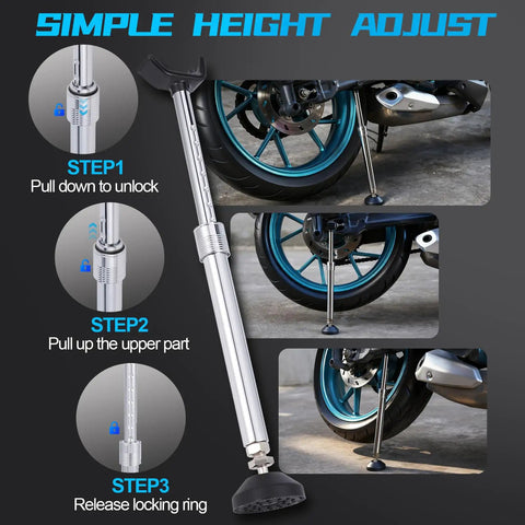 Portable Universal Motorcycle Wheel Lift Stand For Easy Tire And Chain Maintenance And Cleaning No Fuss On The Go Jack Compatible With Most Bikes Like Rebel 250 500 Grom Ninja 650 KLR 650 CRF250L KLX300 KLX110 Africa Twin