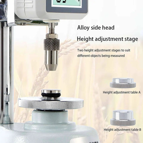 Digital Grain Hardness Tester Sclerometer Durometer Meter close-up showing alloy side head and height adjustment stage.