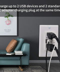 Dual Usb Wall Outlet With Soft Led Glow And 4.2a Quick Charge Ports Serving 15a Tamper Proof Jacks Ul Certified Wall Receptacle No Sweat Install 30 Pack in a living room, charging USB devices.