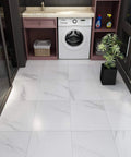 White Peel And Stick Floor Tiles 12x12 Inch 16 Pack Waterproof Vinyl Flooring in laundry room setting