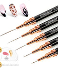 Liner Nail Art Brush Set Of 5 With Palette Holder For Long Lines And Fine Details Metallic Nail Pens 5mm 9mm 15mm 20mm 25mm Pro Grade Manicure Tools