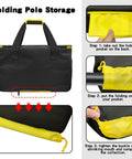 Heavy Duty Steam Cleaner Storage Tote With Flexible Slots For Holding Every Wand Filter And Spray Nozzle Keeping Your Deep Clean Setup Slick And Fully Loaded Before You Hit The Road, showing folding pole storage steps.