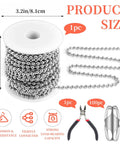 66 Foot Stainless Steel Ball Chain Kit 4.5mm Bead Chain With 100 Connectors And Pliers for Window Blinds and Jewelry Making