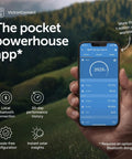 Person holding smartphone displaying MPPT solar charge controller app for off-grid solar panel performance tracking