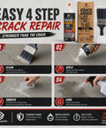 Heavy Duty Water Activated Concrete Crack Filler Fixes Sidewalk And Driveway Gaps in step-by-step repair process instructions.