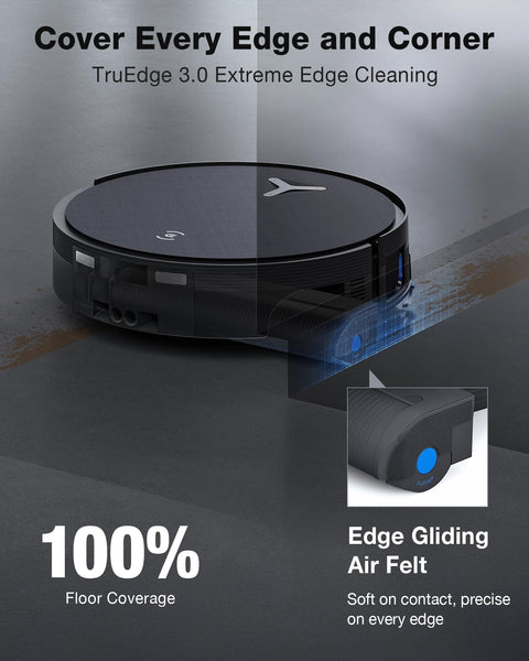 Omnicyclone Robot Vacuum And Mop With 22,000 Pa Blast Suction FocusJet 46,000 Pa Spray Breaks Down Messes Like A Beast showing TruEdge 3D cleaning
