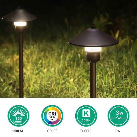 Low Voltage Pathway Lights, 3W 150LM Warm White 3000K, 16.5 Inches Tall LED Landscape Lighting illuminating a garden path