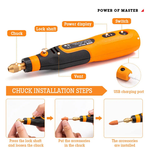 Slick Usb Rechargeable Electric Carving Pen Cordless Mini Rotary Tool Kit With Variable Speed for precise carving and etching tasks.