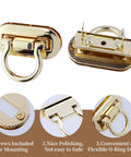 Gold-tone ring-style turn-lock clasps (4 pcs) for purses, front and back views.