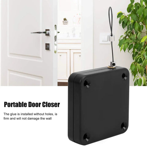 PunchFree Portable Automatic Door Closer Sensor Two Pack For Home And Office Doors No Drill Adhesive Install in use