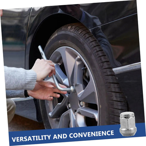 Person installing Alloy Wheel Lug Nut Screws For ATV Go Kart And Outdoor Racing No Hassle Install Wheel Fasteners on a car wheel.