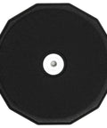 Six Inch Single Sided Practice Pad With Realistic Drumhead Feel And Low Volume For Quiet Jamming On The Go Natural Rubber On A Durable Wood Base To Train Wrists And Keep Your Chops Tight. black octagonal drum practice pad with center mount on wood base
