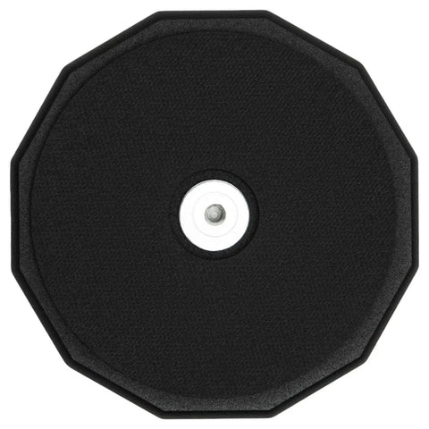 Six Inch Single Sided Practice Pad With Realistic Drumhead Feel And Low Volume For Quiet Jamming On The Go Natural Rubber On A Durable Wood Base To Train Wrists And Keep Your Chops Tight. black octagonal drum practice pad with center mount on wood base