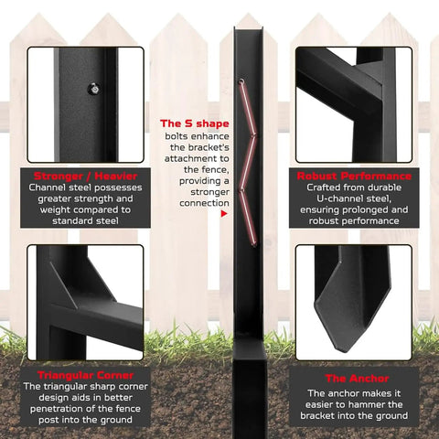 Heavy Duty 45 Degree Angle Brackets Post Anchor Ground Spike Kit With All Hardware For Gazebos Treehouses Patios And Cabins detailed view of U-channel steel design and bracket features.