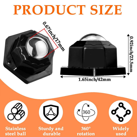 4 Pack Ball Bearing Rollers 360 Degree Swivel Casters Self Adhesive Mini Caster Wheels with measurements and material details