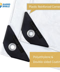 Weatherproof 6x8 Feet Tarp Cover 5 Mil Poly Tough As Nails Waterproof multi purpose tarp with heat sealed seams and rustproof grommets in white with black reinforced corners.