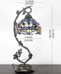 Stained Glass Tiffany Style Dragonfly Table Lamp With Blue Yellow Glass Shade Dope Bronze Metal Leaf Base 21 Inch Tall Desk Light For Bedroom Or Home Office UL Listed Easy Cord Switch Ideal Small Space Accent