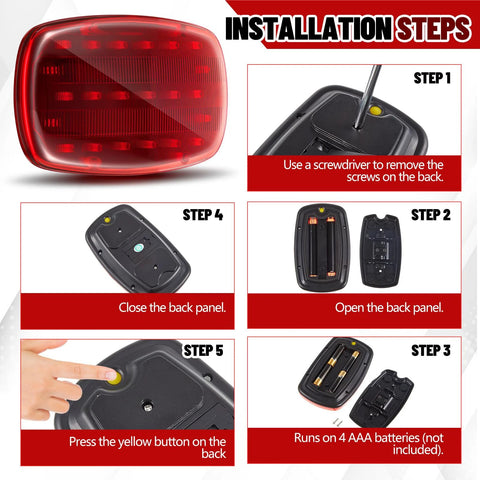 Timtin 2-pack wireless magnetic red LED trailer lights, battery powered for towing trucks, RVs and caravans