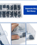 VIKKSAER 128-piece nylon vacuum hose connectors kit in a clear plastic storage box.
VIKKSAER 128-piece nylon vacuum hose connectors kit, side view of clear storage box with compartments.
VIKKSAER 128-piece nylon vacuum hose connectors kit, close-up of hand lifting the lid latch.
VIKKSAER vacuum hose connector kit in clear storage box, latch snapped shut.