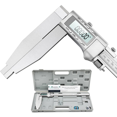 12 Inch Digital Caliper With 6 Inch Long Jaw Depth All Metal Frame Large LCD Display 0.0005 Inch / 0.01mm Resolution with case