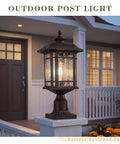 Outdoor Post Mount Light With Dusk To Dawn Sensor In Oil Rubbed Bronze Water Ripple Glass Lantern on patio post
