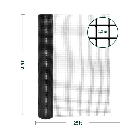 Tough As Nails Half Inch Openings 19 Gauge Black Vinyl Coated Hardware Cloth 16 X 25 Ft Roll shown with half inch grid pattern.