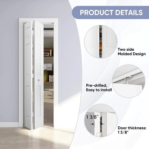 24 In By 80 In Bi Fold Door With 6 Panel Primed Hollow Core Interior Doors And Hardware Kit For Easy Install in room view
