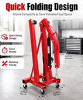 Built Tough 2 Ton Hydraulic Engine Hoist Bringing 4400 Lbs Of Serious Lifting Muscle To Your Shop With Six Swivel Wheels for compact storage.