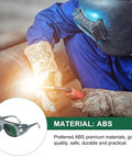Badass Welding Glasses With Anti Glare Black And Gray Lenses Rock Solid Safety Goggles Built Tough For Industrial Dust And Splash Protection Sick Shop Eye Shield Two Pack worn by worker welding, showcasing protective features.