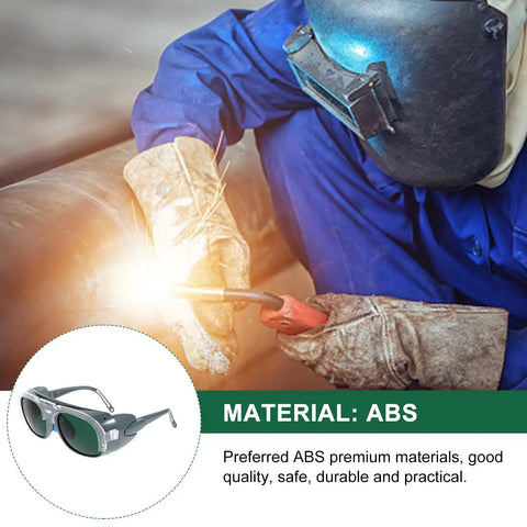 Badass Welding Glasses With Anti Glare Black And Gray Lenses Rock Solid Safety Goggles Built Tough For Industrial Dust And Splash Protection Sick Shop Eye Shield Two Pack worn by worker welding, showcasing protective features.