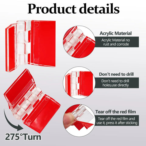 Clear Self Adhesive Acrylic Hinge Set 20 Pieces 35x25mm Peel And Stick Easy Install Ultra Thin Invisible Hinges Product Details