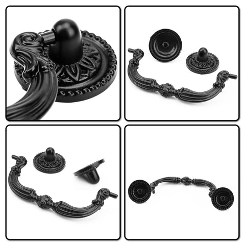 Four Pack Retro Drop Bail Drawer Pulls With Screws Black Finish Large Size L Rustic Swing Handles For Cabinets And Furniture