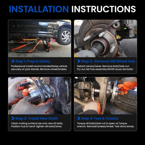 Installation steps for Front Wheel Bearing And Hub Assembly For Toyota Prius 2004 Through 2009 L4 1.5L Electric And Gas, 5 Lug