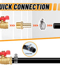 Quick connection diagram with brass hose fittings kit with barbs and NPT adapters for air and fluid lines in plumbing projects.