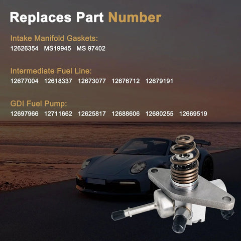High Pressure Fuel Pump Kit 12697966 With Intake Manifold Gaskets 12626354 And Intermediate Fuel Pipe 12677004 displayed