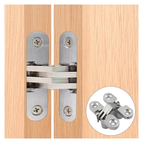 Heavy Duty Stainless Steel Hidden Door Hinges Two Pack Concealed Cross Hinge With 180 Degree Opening Smooth Silent Operation