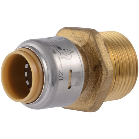 Max Push To Connect Reducing Adapter One Half Inch To Three Quarters Inch MNPT Brass Plumbing Fitting For PEX Copper CPVC