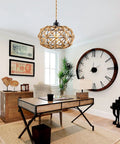 Plug In Pendant Light With On Off Switch Hemp Rope Woven Rattan Hanging Lamp in a rustic style home office.