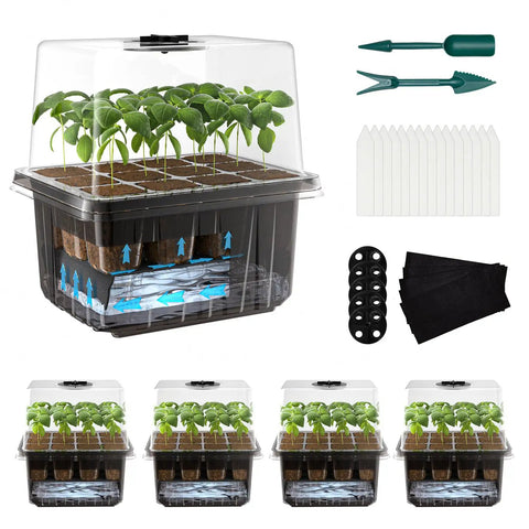 Self Watering Seed Starter Trays Kit With Humidity Dome 5 Pack 60 Cell Seedling Trays For Indoor Gardening Easy Germination