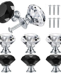 24 Piece Snazzy Crystal Cabinet Knobs And Wardrobe Drawer Pull Handles For Furniture Refresh With Glossy Transparent Finish, black and clear